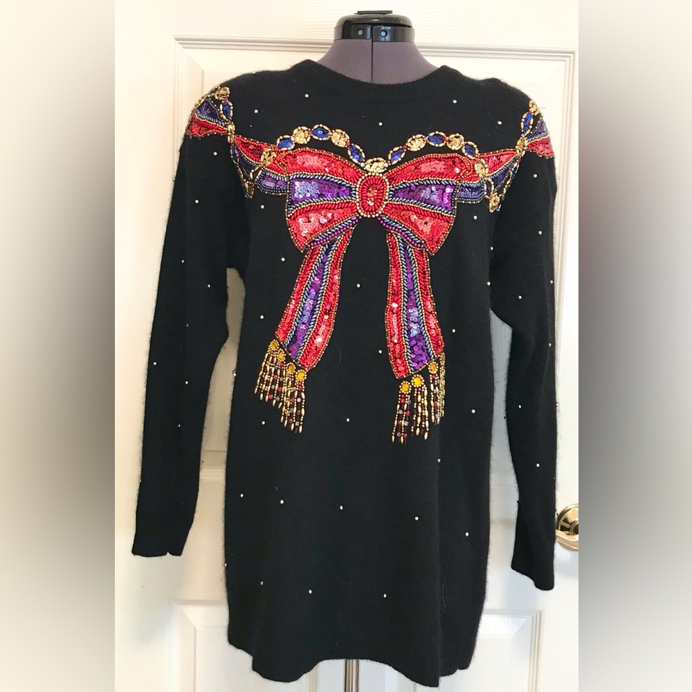 Vintage Marisa Christina Holiday Ready Sequin Bow Sweater